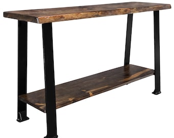 Amish Made Natural Edge Console Table with Shelf