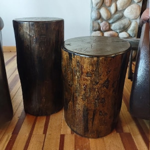 Tall 22&quot; Stained Lodgepole Wood Stump Tables