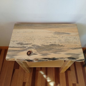 Amish Made Wood Burned Scene Nightstand/End Table Natural Blue Pine