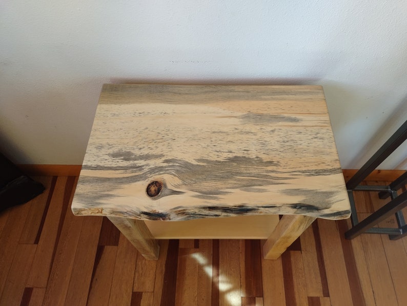 Amish Made Wood Burned Scene Nightstand/End Table Natural Blue Pine