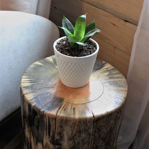 Square Blue Pine Stump/side Table Etsy