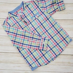 Summer Sky Gingham Collarless Button-Down, Boy Dress Shirt, Toddler Top, Classic Baby Boy Shirt, Dress Shirt for Kids, Blue Boy Shirt