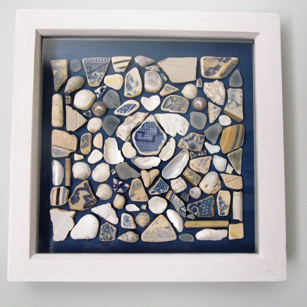 Sea glass, sea pottery and shell picture