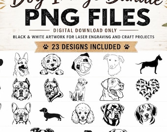 Dog Laser Engraving PNG Bundle: 23 Breed and Pet Designs