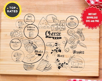 Charcuterie Map Square Image - PNG and SVG digital file for clipart, laser engraving, vinyl cutting