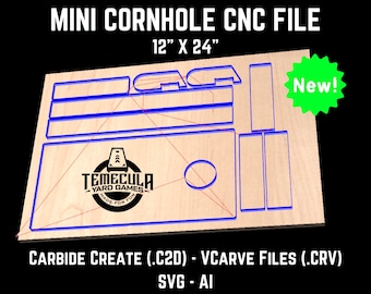 Mini Cornhole Board CNC File Set: 12x24&quot; w/ 2.5&quot; Frames, Airmail Blocker, Dado Legs, Cross Bracing for DIY Carving on CNC