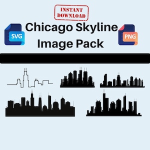 Pacote de imagens do horizonte de Chicago - svg, cidade svg, arranha-céu, América, arquivo para Cricut, silhueta, vetor, arquivos svg para cricut