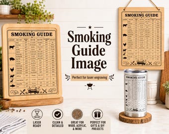 Smoking Guide Chart Image PNG, Meat Smoking Temperature Chart, BBQ Laser Engraving File, Cutting Board Sign Tumbler Design