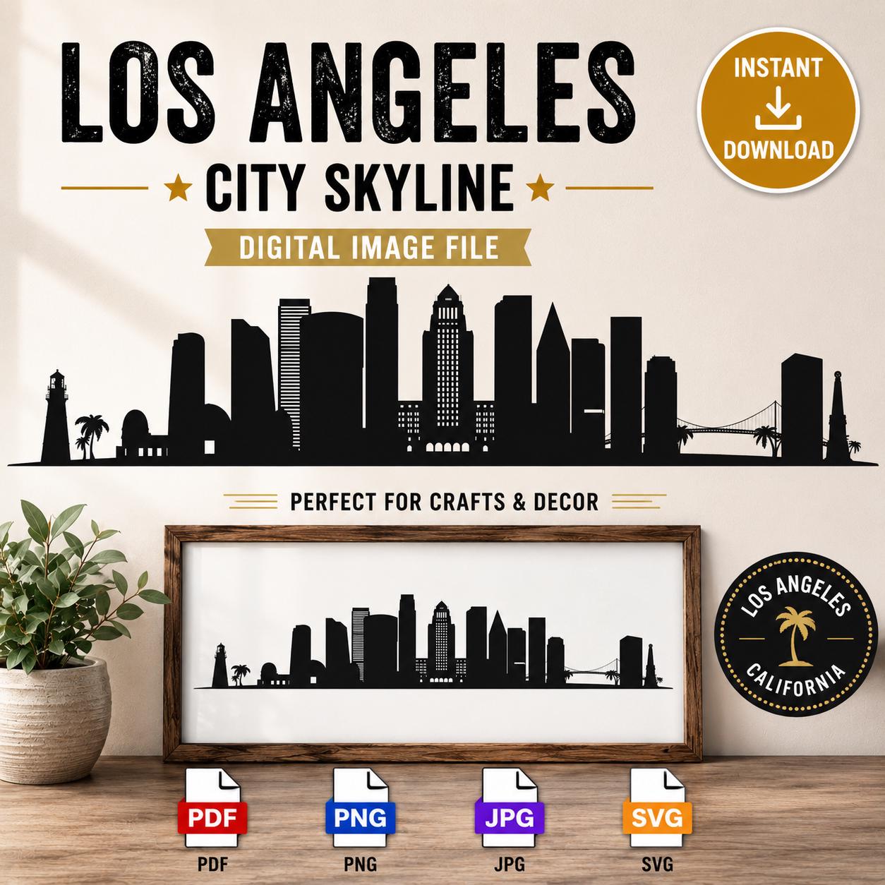 Los Angeles Skyline SVG PNG, LA City Silhouette Laser Engraving