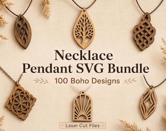 100 Boho Necklace Pendant SVG Bundle – Laser Cut Wood, Acrylic Files (Digital Download)