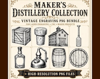 Vintage Distillery Engraving PNG Bundle, Whiskey Cocktail Graphics (Digital Download)