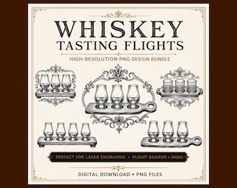 Whiskey Tasting Flights PNG Bundle, Vintage Engraved Graphics (Digital Download)