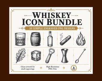 Vintage Bourbon Whiskey Engraved Icon Bundle, Laser Engraving Designs (Digital Download)
