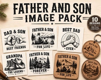 Father and Son Laser Engraving Image Bundle: 10 Vintage PNG Designs