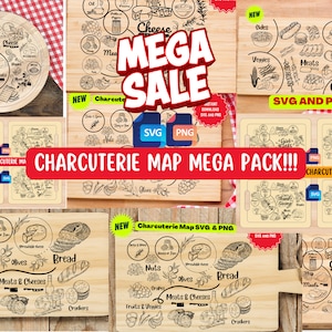 Charcuterie Map Mega Pack - PNG en SVG digitaal bestand voor clipart, lasergravure, vinyl snijden