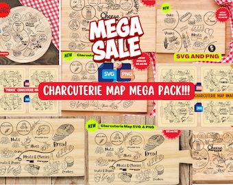 Charcuterie Map Mega Pack - PNG and SVG digital file for clipart, laser engraving, vinyl cutting