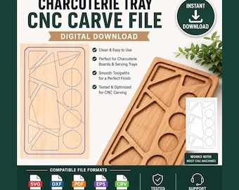 Charcuterie Tray CNC Carve File - Multiple Files Including svg, dxf, pdf, eps, crv