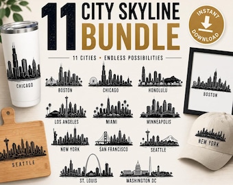 11 U.S. City Skylines Image Bundle | Laser Engraving, CNC Files (Digital Download)