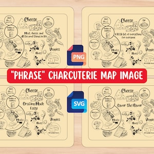 Charcuterie Map Square Image - Fichier numérique PNG et SVG pour clipart, gravure laser, découpe de vinyle