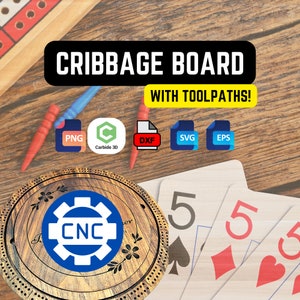 Cribbage Board CNC File with Toolpaths - svg, eps, c2d, dxf, png, Shapeoko