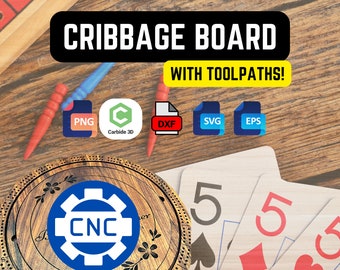 Cribbage Board CNC File with Toolpaths - svg, eps, c2d, dxf, png, Shapeoko