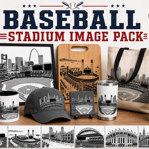 Baseball Stadium Image Bundle | Vintage Engraving Style Ballpark Clipart PNG (Instant Download)