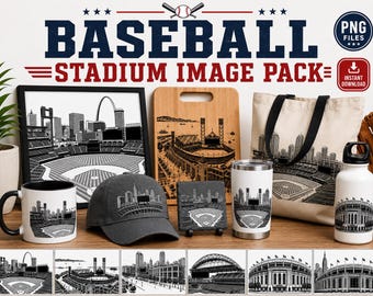 Baseball Stadium Image Bundle | Vintage Engraving Style Ballpark Clipart PNG (Instant Download)