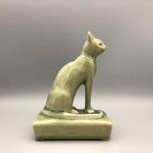 Celadon ceramic Egyptian cat. 1980s.