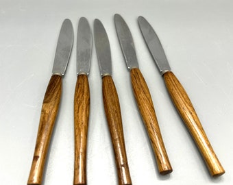 Midcentury Teakholz Obstmesser Set aus 5 Stück von Herder - Solingen. - Wohnaccessoire original 1950er / 1960er Jahre.