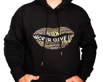 Never Give Up Black Hoodie: Motivational Fleece Pullover