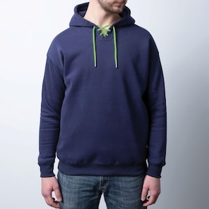 Navy Fleece Hoodie: Unisex Cotton-Blend Sweater with Changeable Drawstring