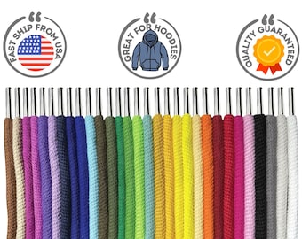 Same day ship from California, Hoodies Drawstring Replacement, Thick 1/4” 100% cotton round metal stopper, Premium Wholesale Drawstring