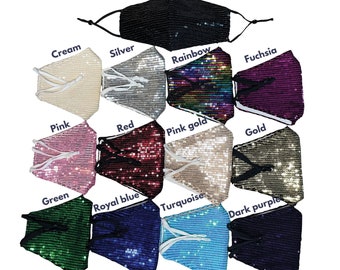 Sequin Face Mask: 3-Ply Cotton Cloth Mask with Adjustable Ear Loops