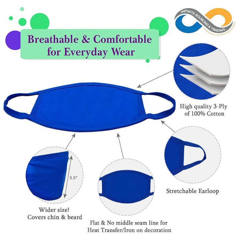 Wholesale Blank Face Mask 100 Cotton Face Mask Solid Colors Etsy