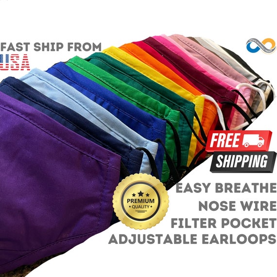 Cotton Cloth Face Mask: Solid Color, Nose Wire, Filter Pocket