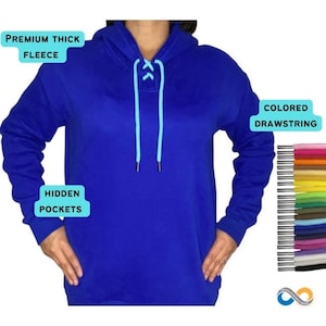 Royal Blue hoodie with colored drawstring, Royal Blue pullover sweatshirt, Thick fleece sweatshirt, Blank hoodies for DTF, Cricut HTV
