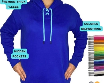 Royal Blue hoodie with colored drawstring, Royal Blue pullover sweatshirt, Thick fleece sweatshirt, Blank hoodies for DTF, Cricut HTV