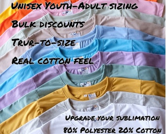 80/20 Polyester Sublimation Blank Shirt, Unisex Adult T-Shirts, Unisex Youth T-Shirts, Polyester shirt, Wholesale Sublimation shirts, tshirt