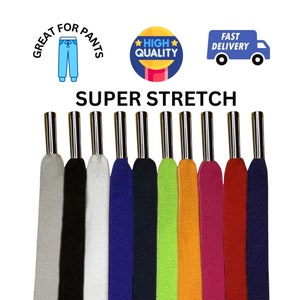 Flat drawstring cord replacement 55" Thick 3/8" with metal tips. Super stretch drawstring replacement. Same-day ship from California. Pack-1