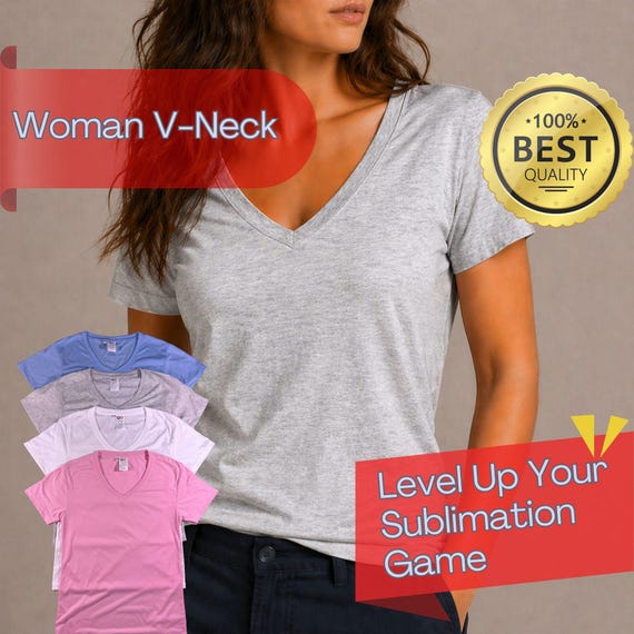 Women V Neck Sublimation Shirt 80/20 Poly Cotton Blend, Soft Cotton Feel Blank Tee, Bright Transfer, DTF Compatible, Bulk Shirts
