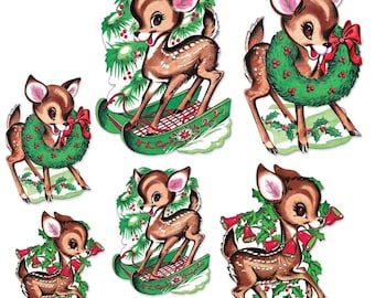 Beistle Christmas Reindeer Cutouts Die cuts 2 sizes 3 styles! Original Graphics 1960s. Beistle product