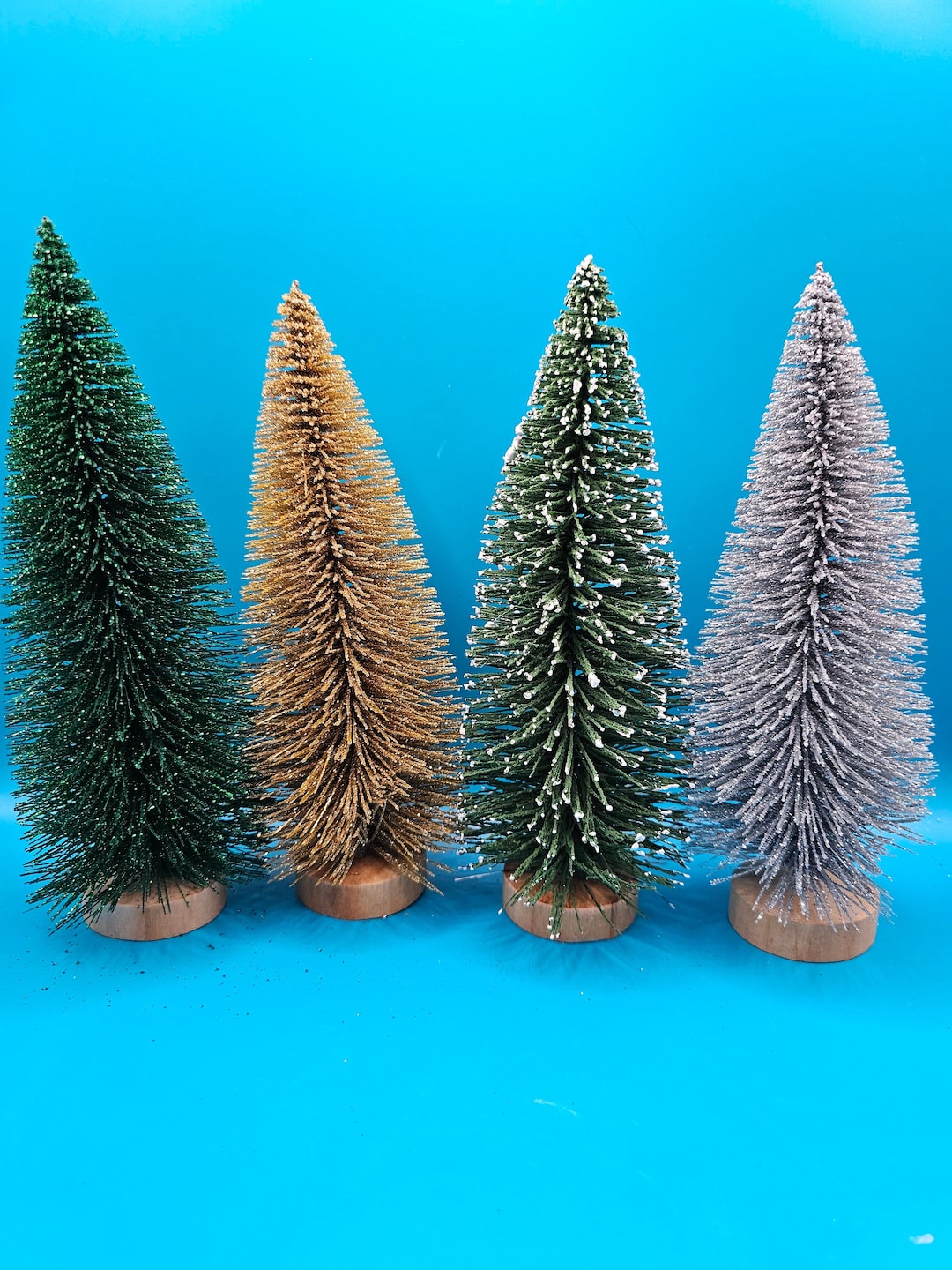 Bottle Brush Christmas Trees Retro Glitter Green, Gold and Silver