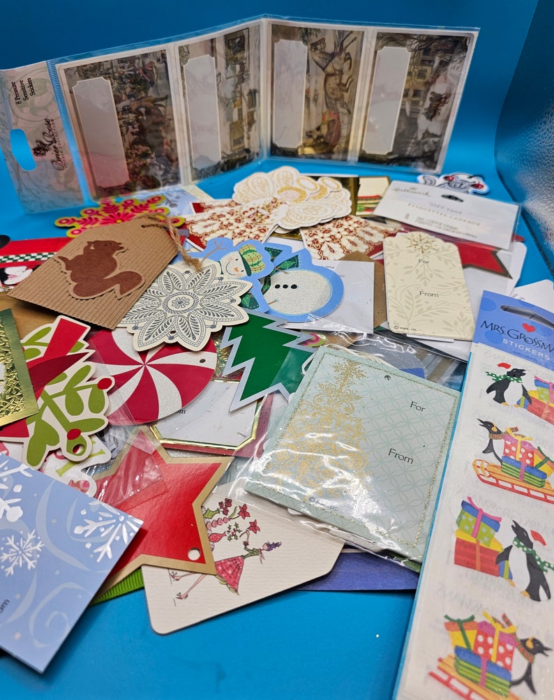 Huge Lot Christmas Gift Tags Stickers Gift Card Containers Many Vintage