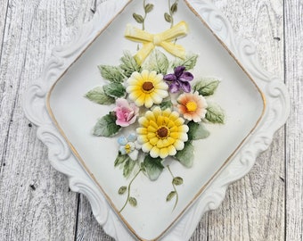 2 Gorgeous Lefton Porcelain Wall Plaques Hangings Flowers