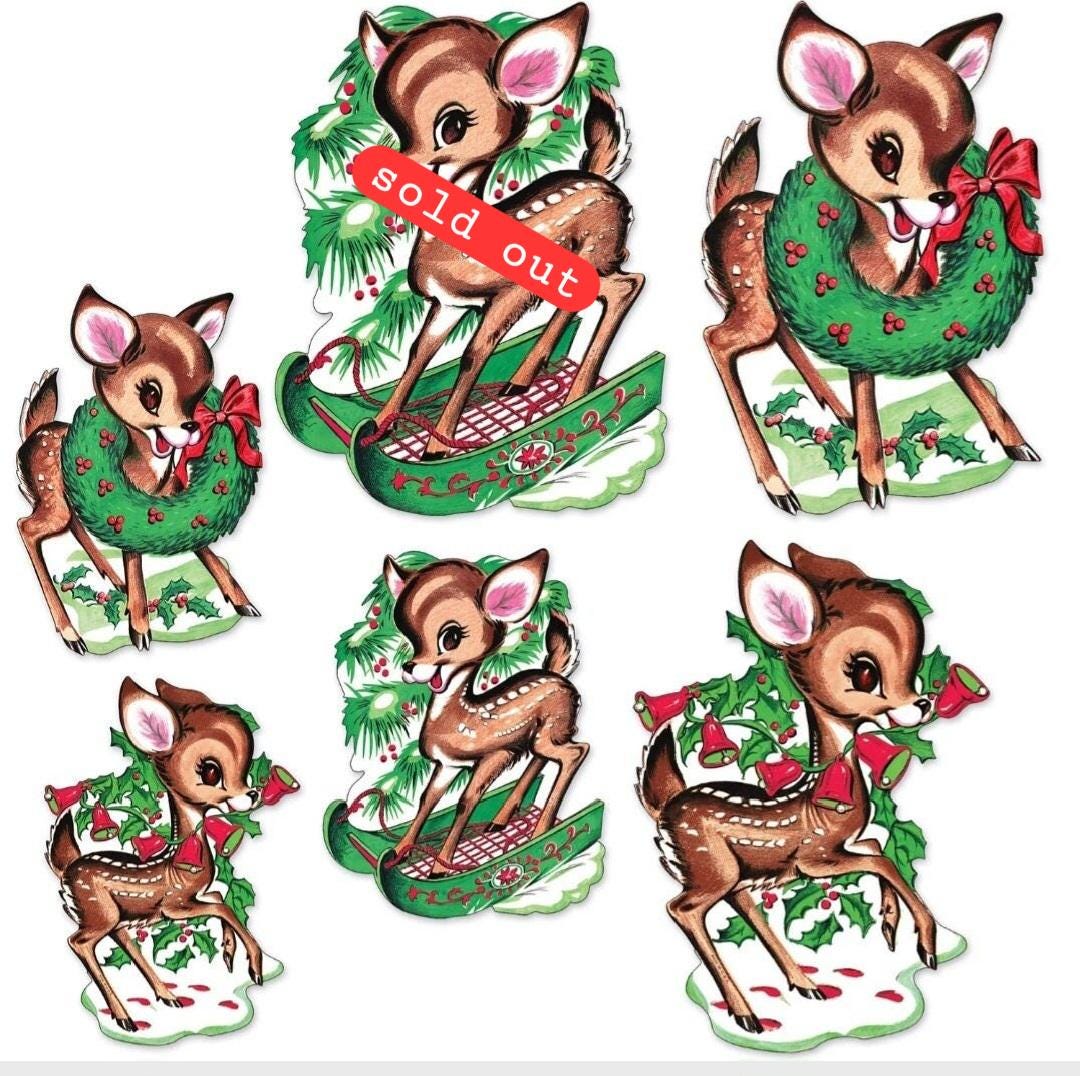 Beistle Christmas Reindeer Cutouts Die cuts 2 sizes 3 styles! Original Graphics 1960s. Beistle product