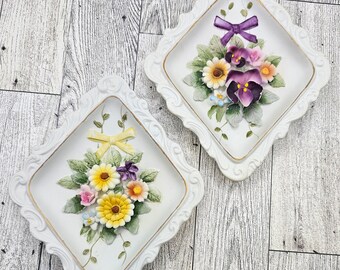 2 Gorgeous Lefton Porcelain Wall Plaques Hangings Flowers