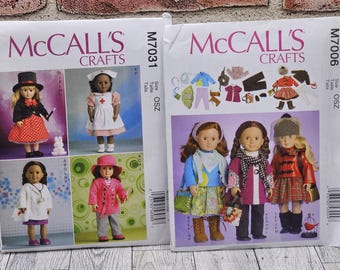 McCall's #7583 & #M7173 Patterns For 18" Doll or American Doll Clothes - Sewing -  Uncut - tops, pants, dresses, + romper - Like New
