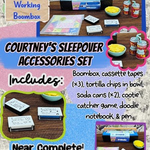 American Girl Courtney Moore Doll - 1980s Era - Clothes & Accessories - Care Bears Boom Box Mix Tape Halloween Pac-Man Lunch Box bild 6