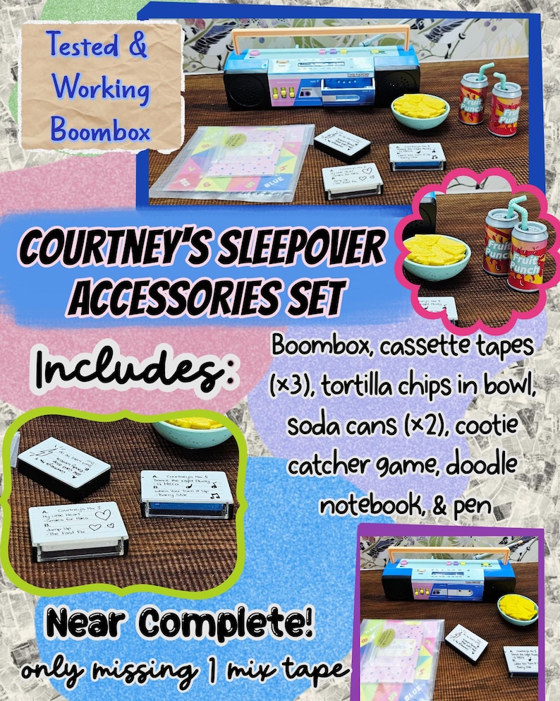 American Girl Courtney Moore Doll - 1980s Era - Clothes & Accessories - Care Bears Boom Box Mix Tape Halloween Pac-Man Lunch Box bild 6