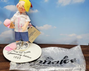 Vintage Annalee Boy with Spilled Ice Cream Cone - 1993 Annalee Doll Society 10th Anniversary - 7.5 inch Tall Posable - Original Bag & Tag